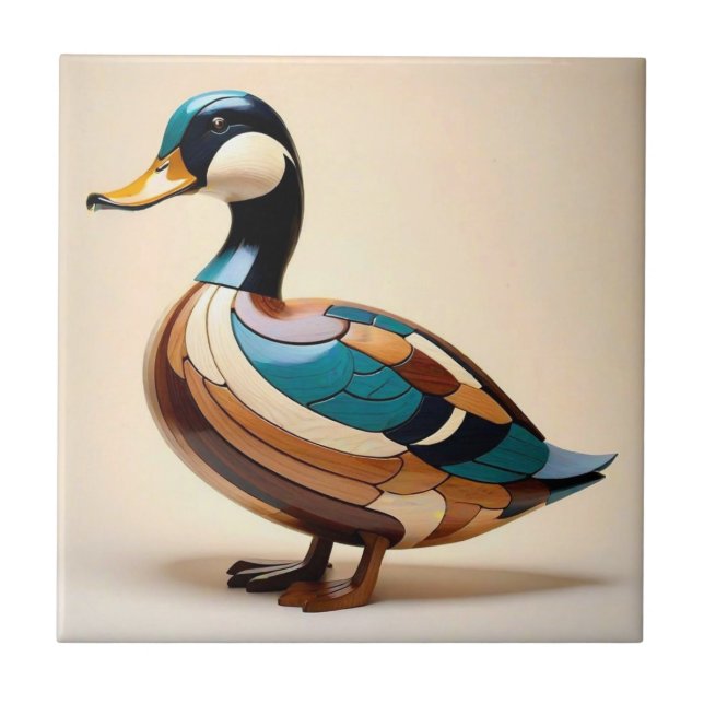 Azulejo Duck intarsia wood art print bird ceramic tile (Frente)