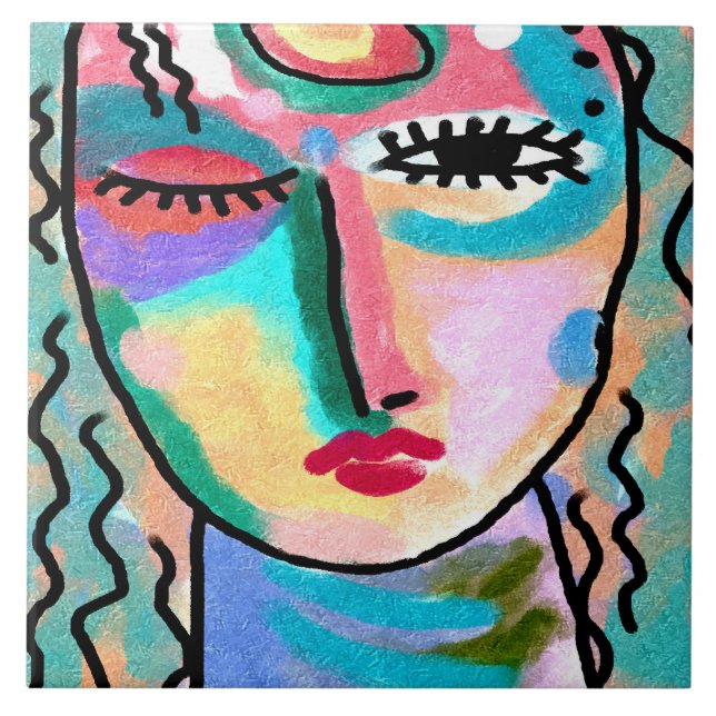 Azulejo Dudoso retrato abstracto de una mujer (Frente)