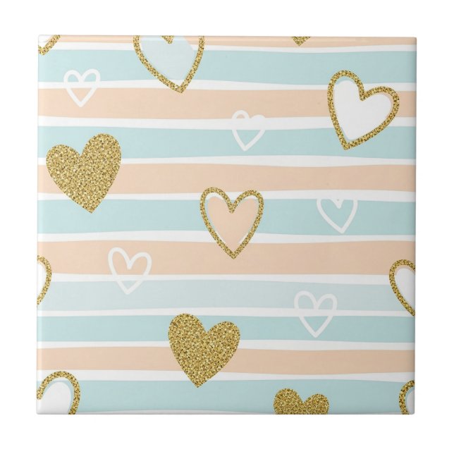 Azulejo Dulce Corazón Romántico Pastel en Rayas (Frente)
