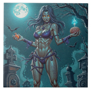 Azulejo Dulce de Halloween o Novia Zombi con Cerebros