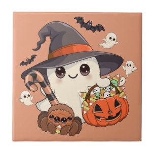 Azulejo Dulce Fantasma de Halloween en Estilo Kawaii