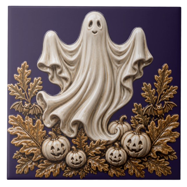 Azulejo Dulce fantasma de Halloween y Jack O Lanterns (Frente)