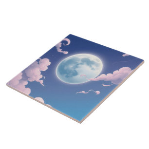 Azulejo Dulce ilustración caprichosa de la luna en el ciel