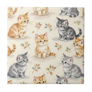 Azulejo Dulce Jengibre y Gatito Gris Acuarela Sin Costuras