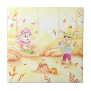 Azulejo Dulce paseo otoñal por el bosque