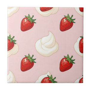 Azulejo Dulce patrón de crema batida de fresa linda
