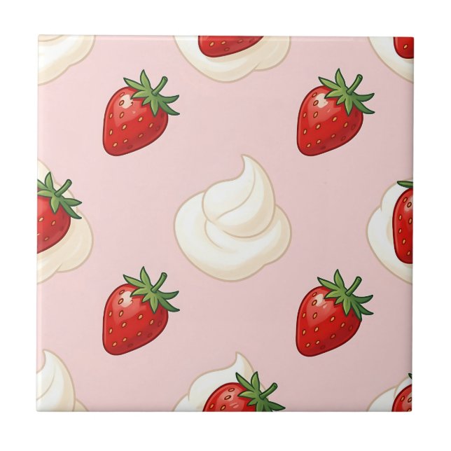 Azulejo Dulce patrón de crema batida de fresa linda (Frente)