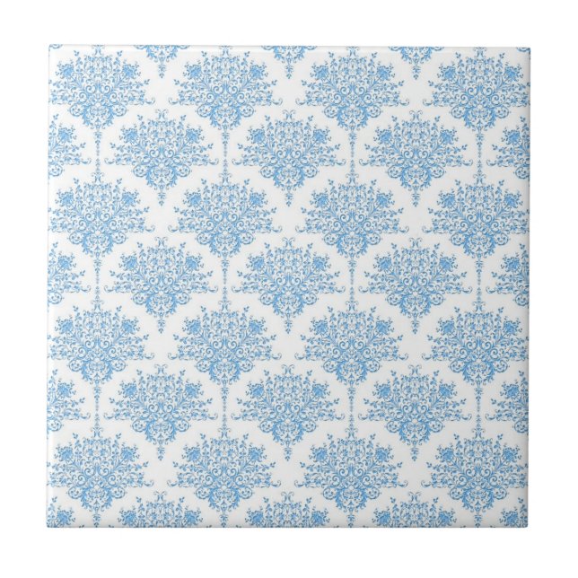 Azulejo Dulce patrón de damasco azul y blanco (Frente)