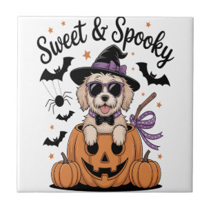 Azulejo Dulce y espeluznante Halloween de perro