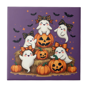 Azulejo Dulces Fantasmas de Halloween con Lazos Coquette y