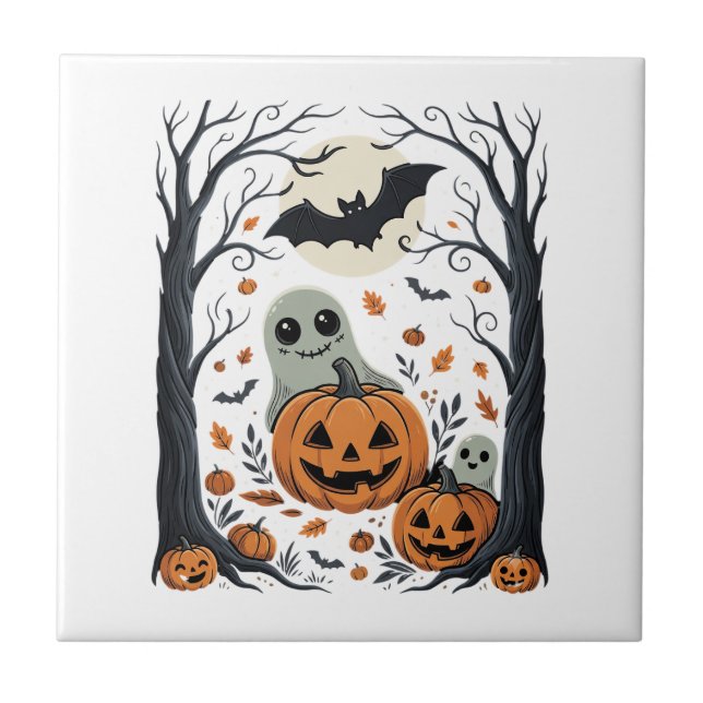 Azulejo Dulces fantasmas de Halloween y bosque de Jack O L (Frente)