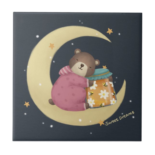 Azulejo Dulces sueños: Ilustracion de oso y miel (Frente)