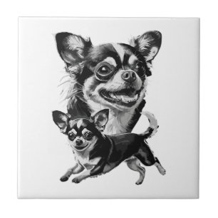 Azulejo Dúo de Chihuahua encantador mascota negra y blanca