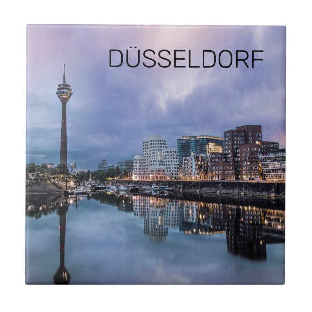 Azulejo Dusseldorf Skyline Alemania Holiday Sunset Souveni (Frente)
