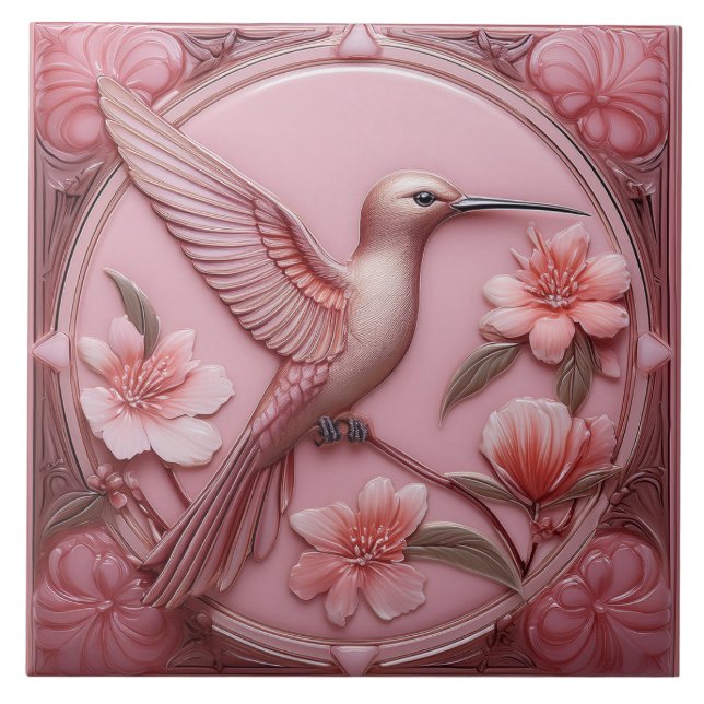 Azulejo Dusty pink faux relief Art Nouveau Hummingbird R (Frente)