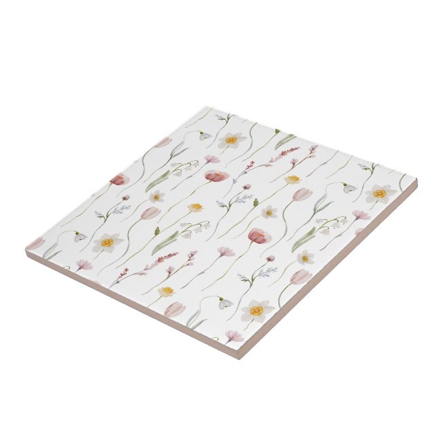 Azulejo Dusty Pink Watercolor Wildflower (Lado)