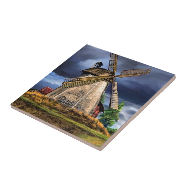 Azulejo Dutch Windmill Ceramic Tile Painting (Lado)