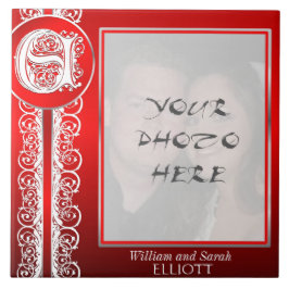 Azulejo E Monograma "Lazo blanco sobre rojo" con foto - mo