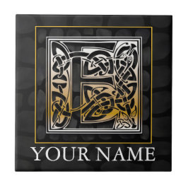 Azulejo E "Tu Nombre" Celtic Black Stone Monograma Tile