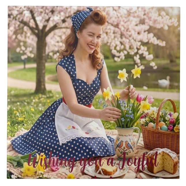 Azulejo Easter Picnic Vintage Style: Ceramic Tile (Frente)
