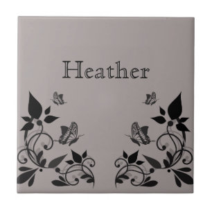 Azulejo Ebony Butterfly Floral Tile