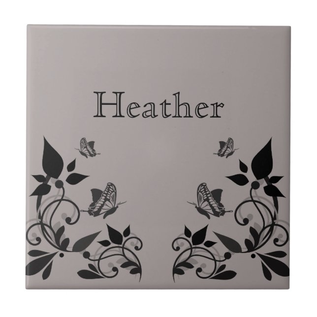 Azulejo Ebony Butterfly Floral Tile (Frente)
