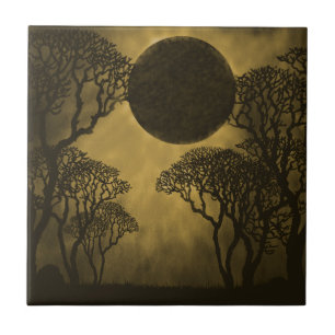 Azulejo Eclipse de bosque oscuro en mosaico, oro