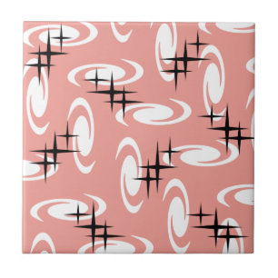 Azulejo Edad Atómica Retro Patrón de Swirls Stars Salmon P