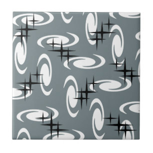 Azulejo Edad Atómica Retro Swirls Estrellas Patrón Gris pi