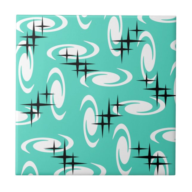 Azulejo Edad Atómica Retro Swirls Estrellas Patrón Turques (Frente)