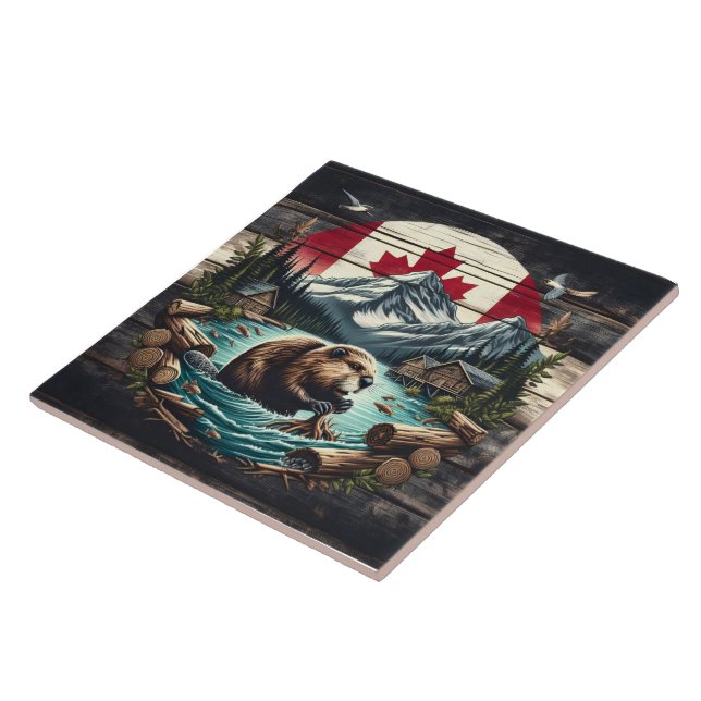 Azulejo Edificio Beaver Lodge cerca de la selva canadiense (Lado)