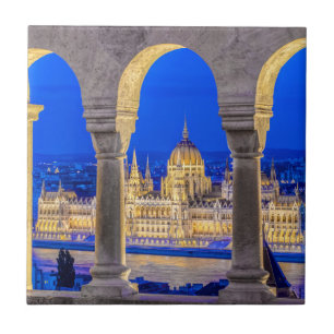 Azulejo Edificio del Parlamento húngaro al anochecer