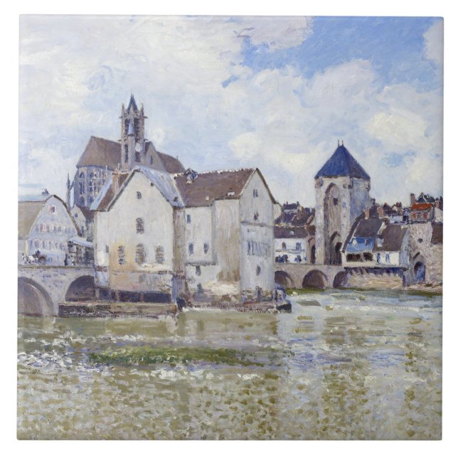 Azulejo Edificios de Alfred Sisley y puentes con agua (Frente)