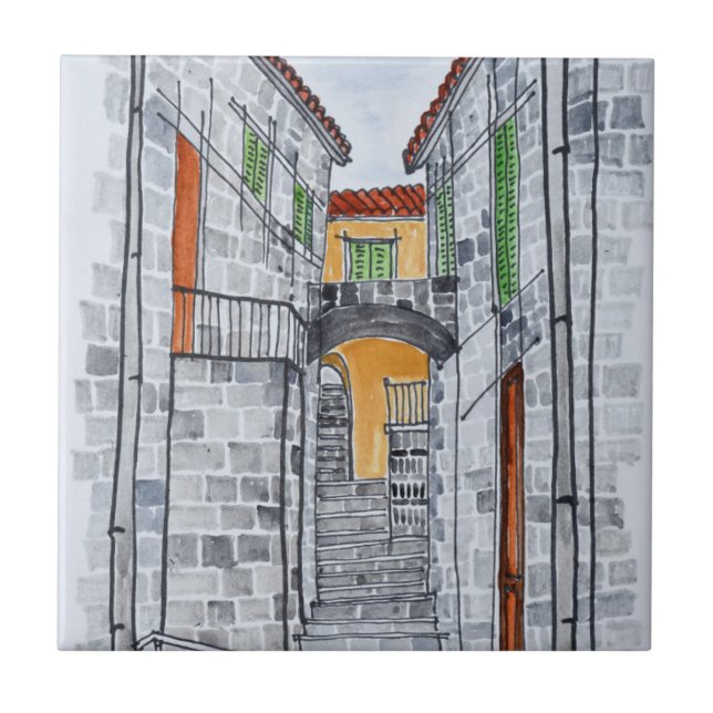Azulejo Edificios de granito, Sartene | Córcega, Francia (Frente)