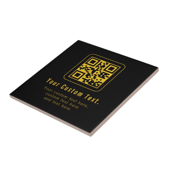 Azulejo Editable QR Code & Text Template | Black & Gold (Lado)