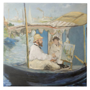 Azulejo Edouard Manet - Pintura de Monet en su barco de es