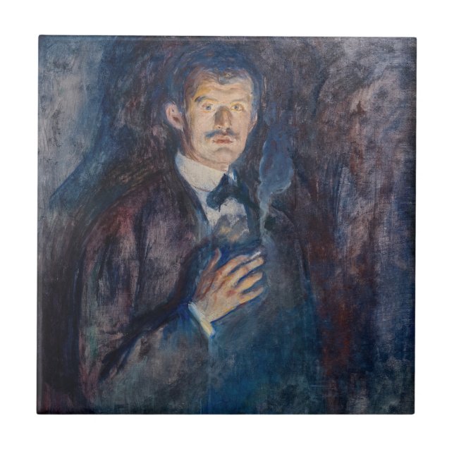 Azulejo Edvard Munch - autorretrato con cigarrillo (Frente)