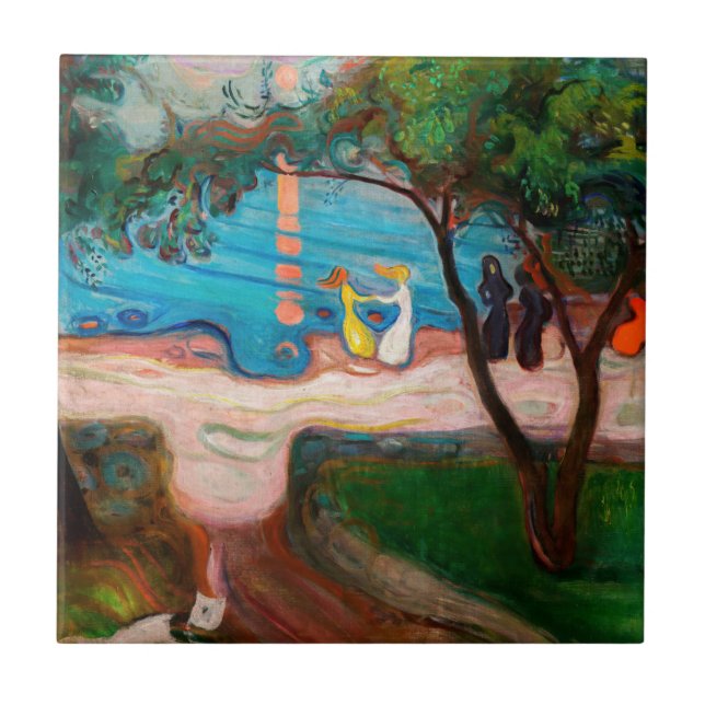 Azulejo Edvard Munch - Baile en la playa (Frente)