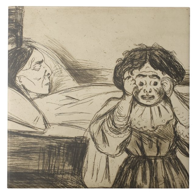 Azulejo Edvard Munch - La madre muerta y su hijo (Frente)