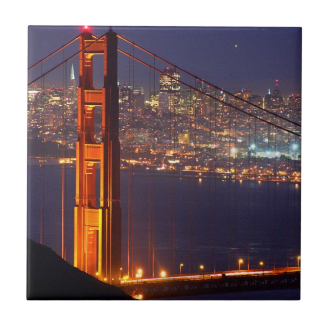 Azulejo EE.UU., California. Puente Golden Gate de noche (Frente)