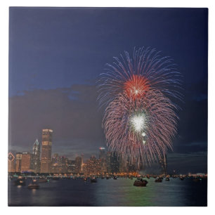 Azulejo EE. UU., Illinois, Chicago, fuegos artificiales de