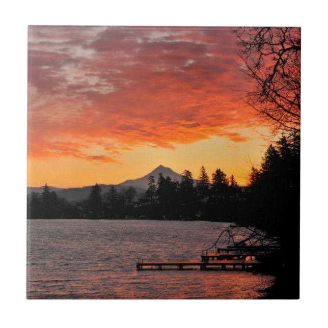 Azulejo EE.UU., Oregón. Blue Lake Y Mt Hosting Al Amanecer (Frente)