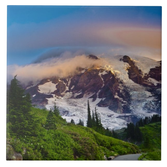 Azulejo EE. UU., Washington, Monte Rainier. Sol de la maña (Frente)