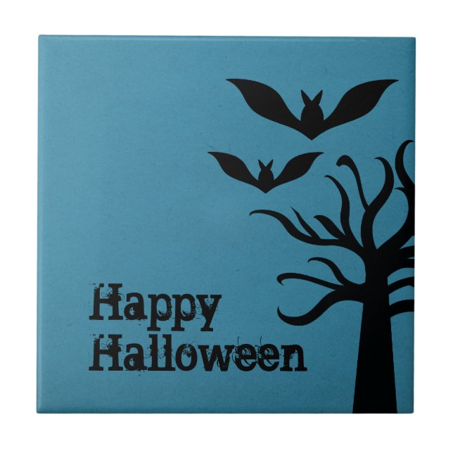 Azulejo Eerie Bats Halloween Tile, Azul (Frente)
