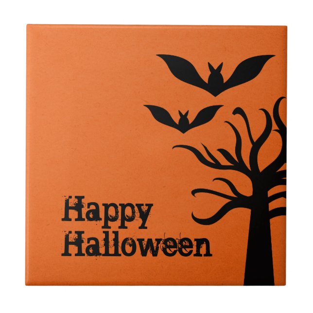 Azulejo Eerie Bats Halloween Tile, Naranja (Frente)