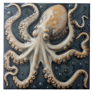 Azulejo Efecto 3D del pulpo naumático Acento acuático