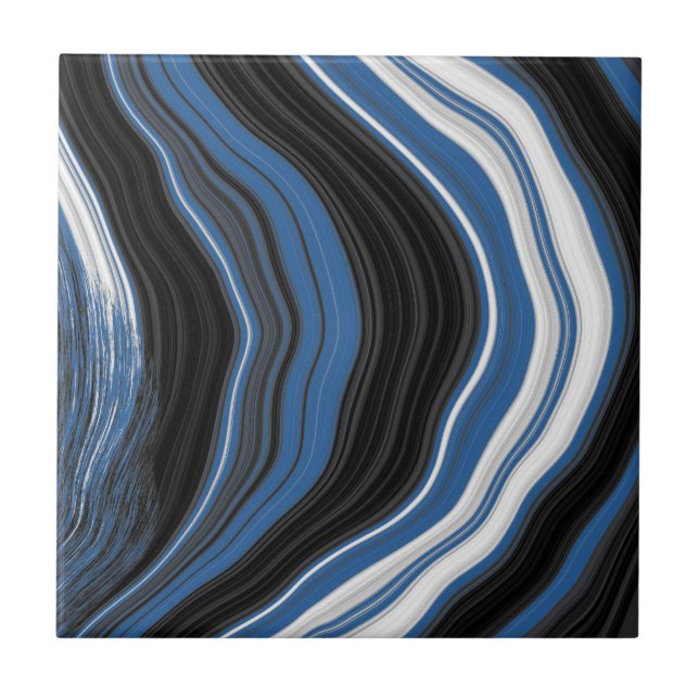 Azulejo Efecto Agate, negro, blanco y azul (Frente)