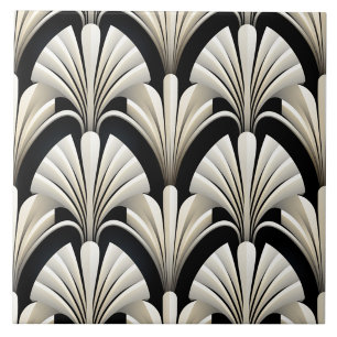 Azulejo Efecto de abanico plegado Art Déco marfil sobre ne