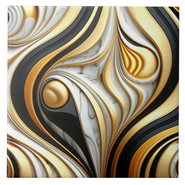 Azulejo Efecto de curvas fluidas de oro y plata (Frente)