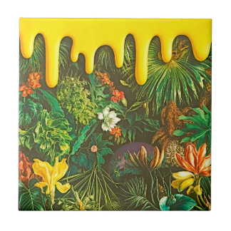 Azulejo Efecto de goteo de mezcla de flores tropicales flo